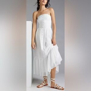Anthropologie Mare Mare Island Flounced Strapless Maxi Dress White